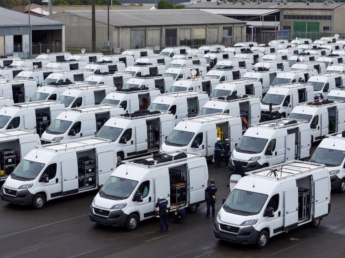 Organized production vans ready for deployment