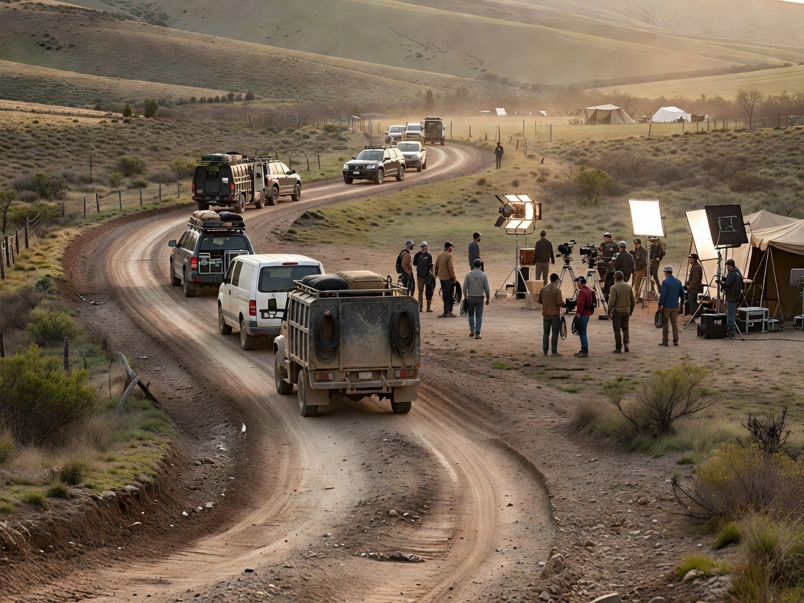 Vehicle access route leading to a rural filming location